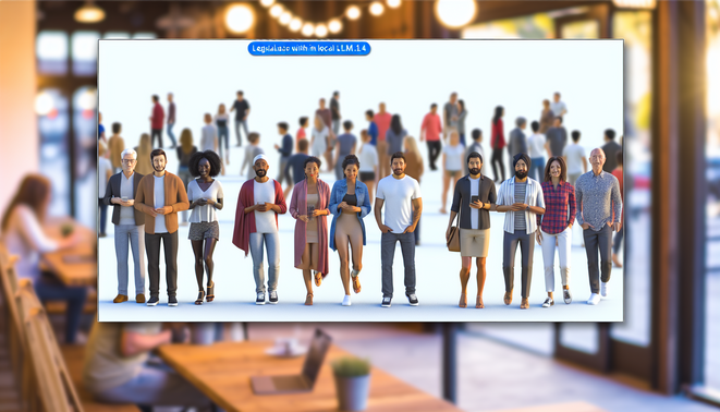 alt_text: A vibrant tech scene showcases diverse users interacting with local LLMs in a community setting.